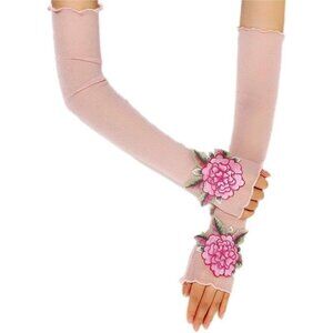 Women's A-F-Pink Flowers Embroidered Lace Gloves Cocktail Party Costumes
